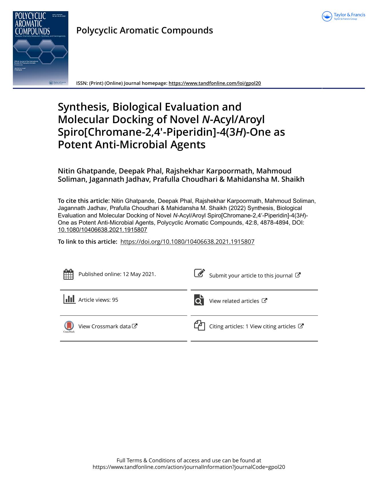 Synthesis, Biological Evaluation and Molecular Docking of Novel N-AcylAroyl Spiro[Chromane-2,4â²-Piperidin]-4(3H)-One as Potent Anti-Microbial Agents by unknow