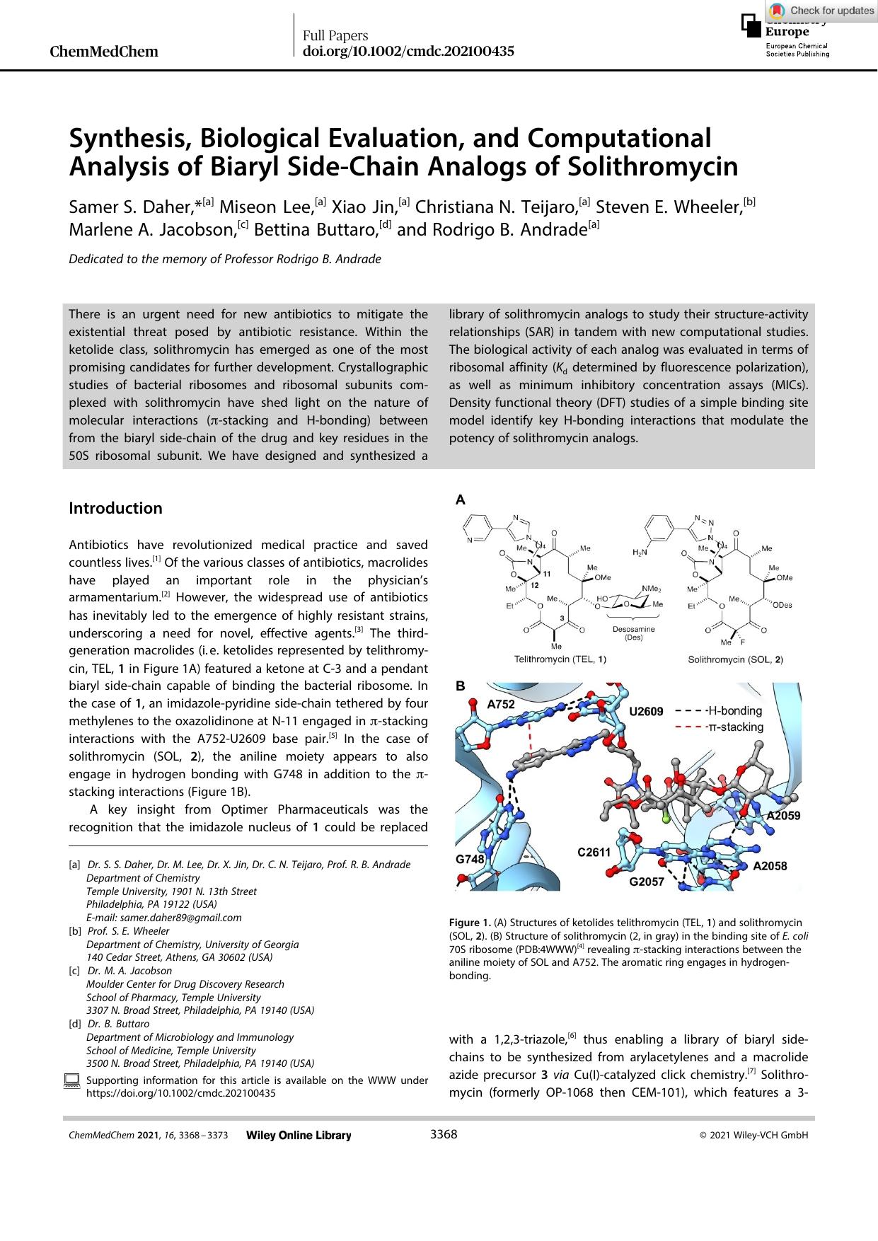 Synthesis, Biological Evaluation, and Computational Analysis of Biaryl SideâChain Analogs of Solithromycin by Unknown