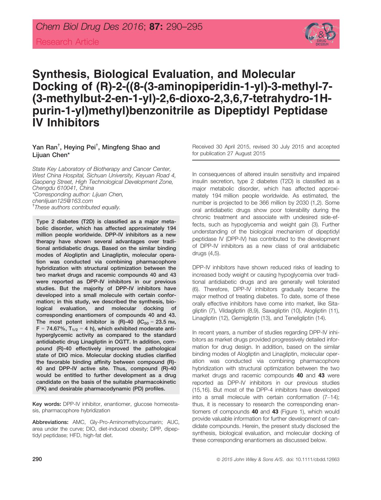 Synthesis, Biological Evaluation, and Molecular Docking of (R)‐2‐((8‐(3‐aminopiperidin‐1‐yl)‐3‐methyl‐7‐(3 by unknow