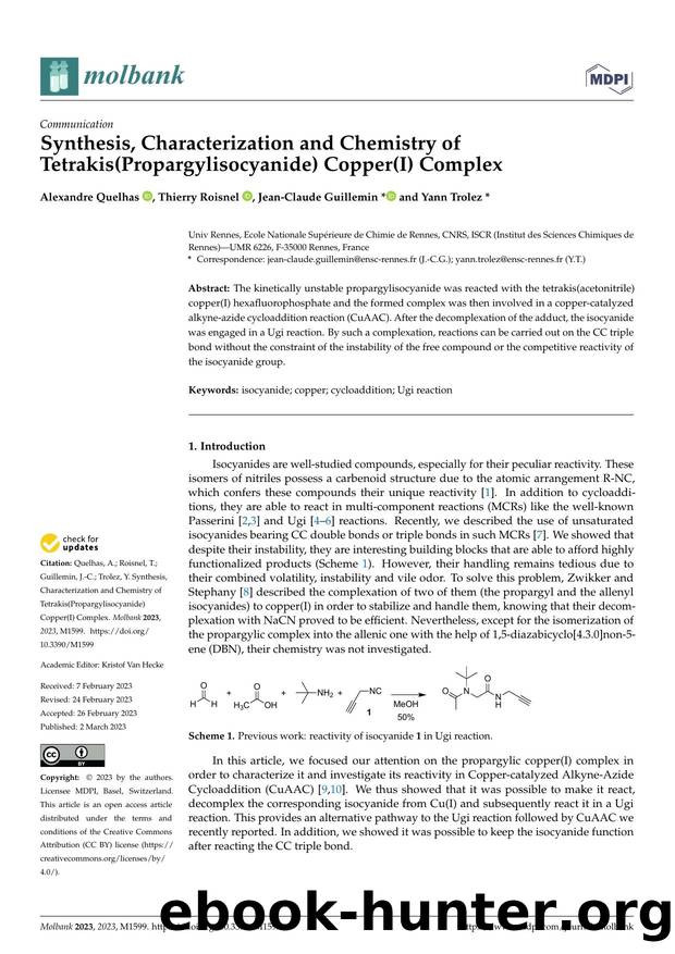 Synthesis, Characterization and Chemistry of Tetrakis(Propargylisocyanide) Copper(I) Complex by Alexandre Quelhas Thierry Roisnel Jean-Claude Guillemin & Yann Trolez