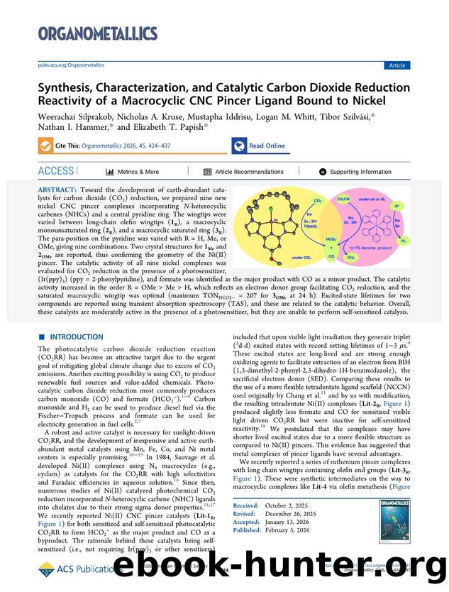 Synthesis, Characterization, and Catalytic Carbon Dioxide Reduction Reactivity of a Macrocyclic CNC Pincer Ligand Bound to Nickel by unknow