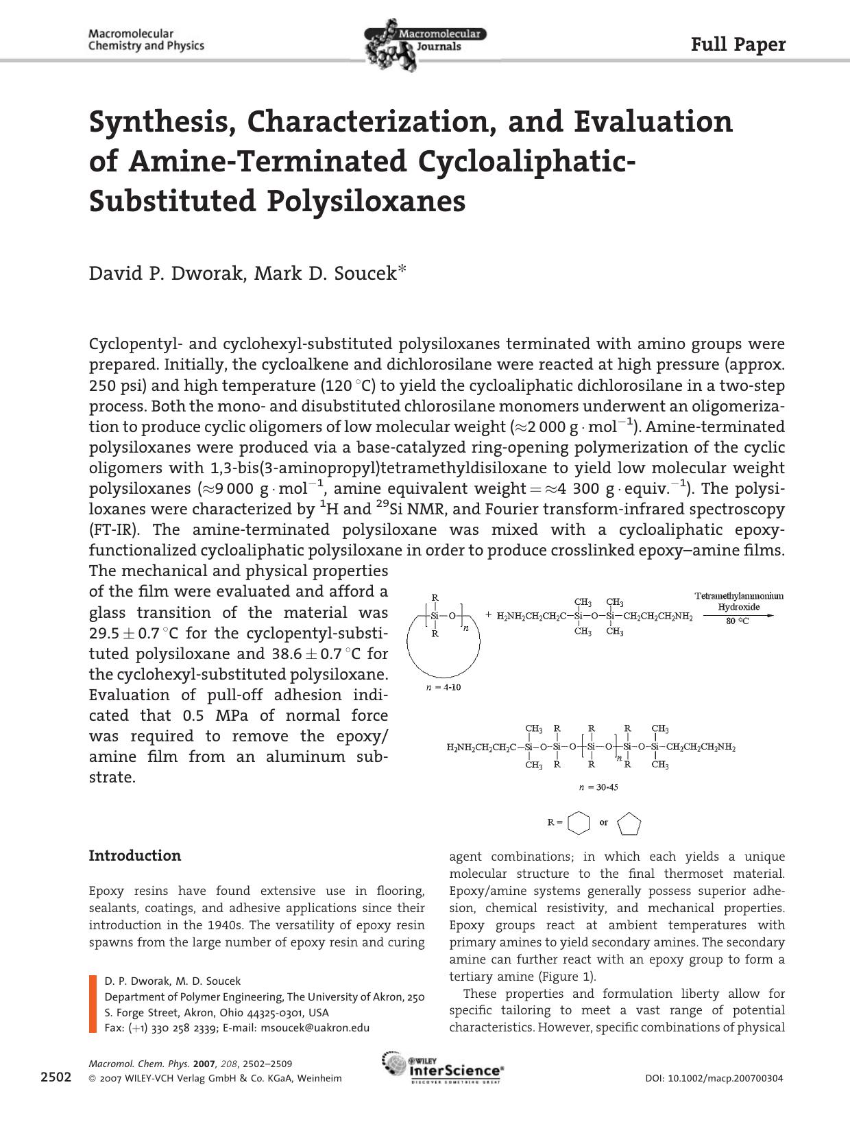 Synthesis, Characterization, and Evaluation of Amine-Terminated Cycloaliphatic-Substituted Polysiloxanes by unknow