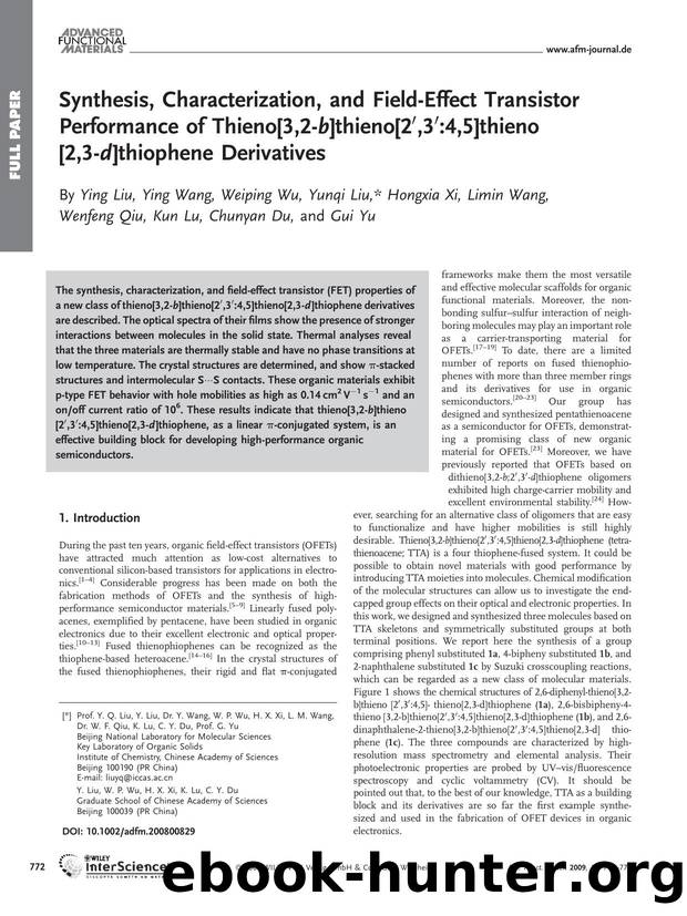 Synthesis, Characterization, and Field-Effect Transistor Performance of Thieno[3,2-b]thieno[2[prime],3[prime]:4,5]thieno[2,3-d]thiophene Derivatives by Unknown