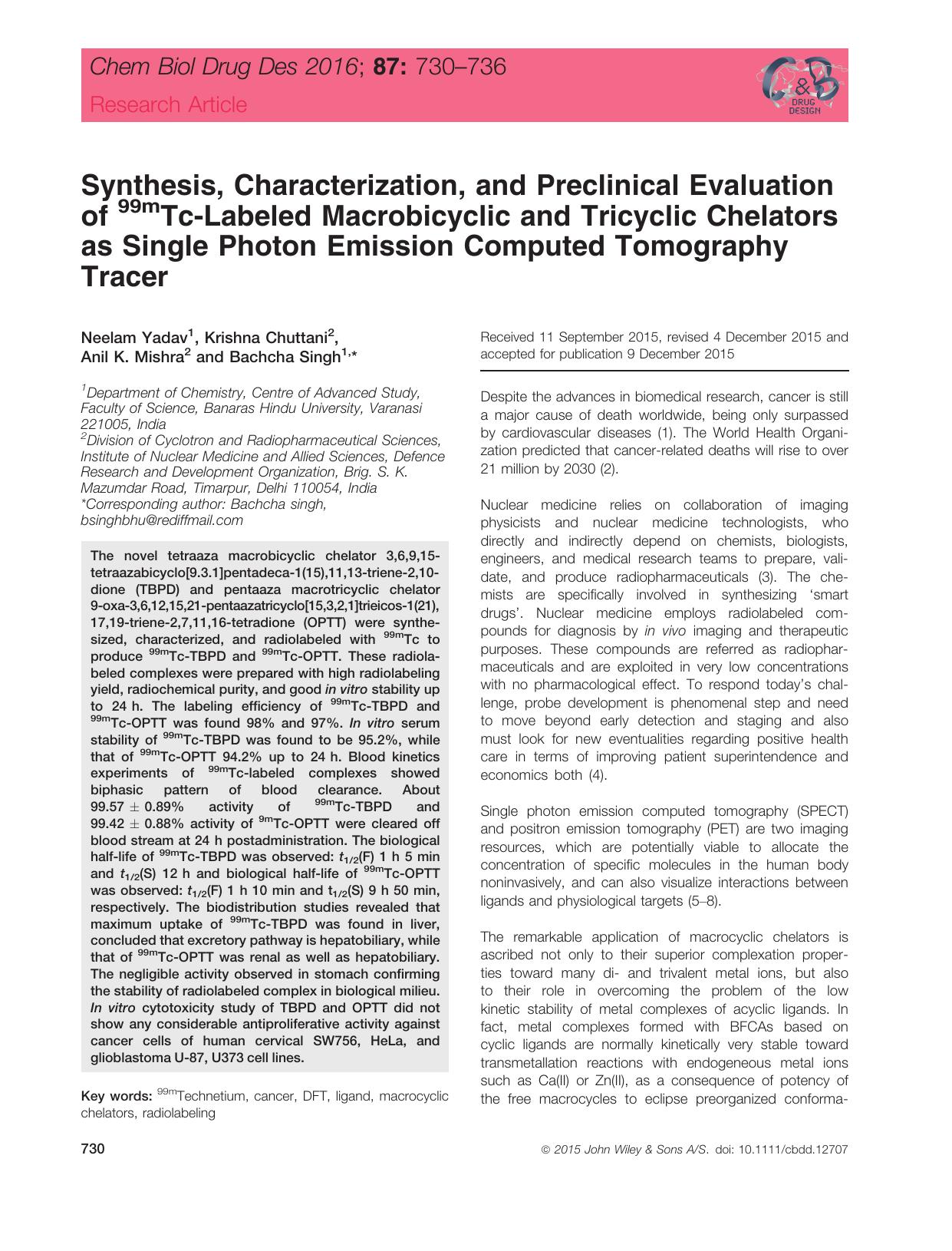 Synthesis, Characterization, and Preclinical Evaluation of 99mTc‐Labeled Macrobicyclic and Tricyclic Chelators as Single Photon Emission Computed Tomography Tracer by unknow