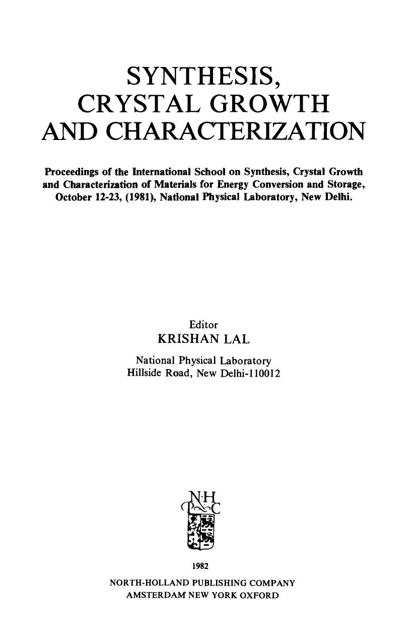 Synthesis, Crystal Growth and Characterization by K. Lal (Eds.)