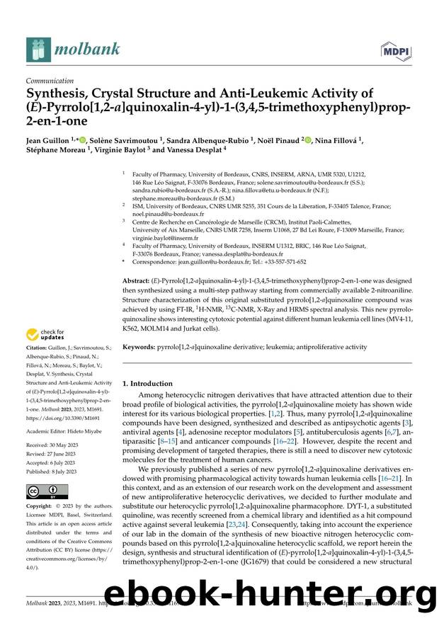 Synthesis, Crystal Structure and Anti-Leukemic Activity of (E)-Pyrrolo[1,2-a]quinoxalin-4-yl)-1-(3,4,5-trimethoxyphenyl)prop-2-en-1-one by unknow
