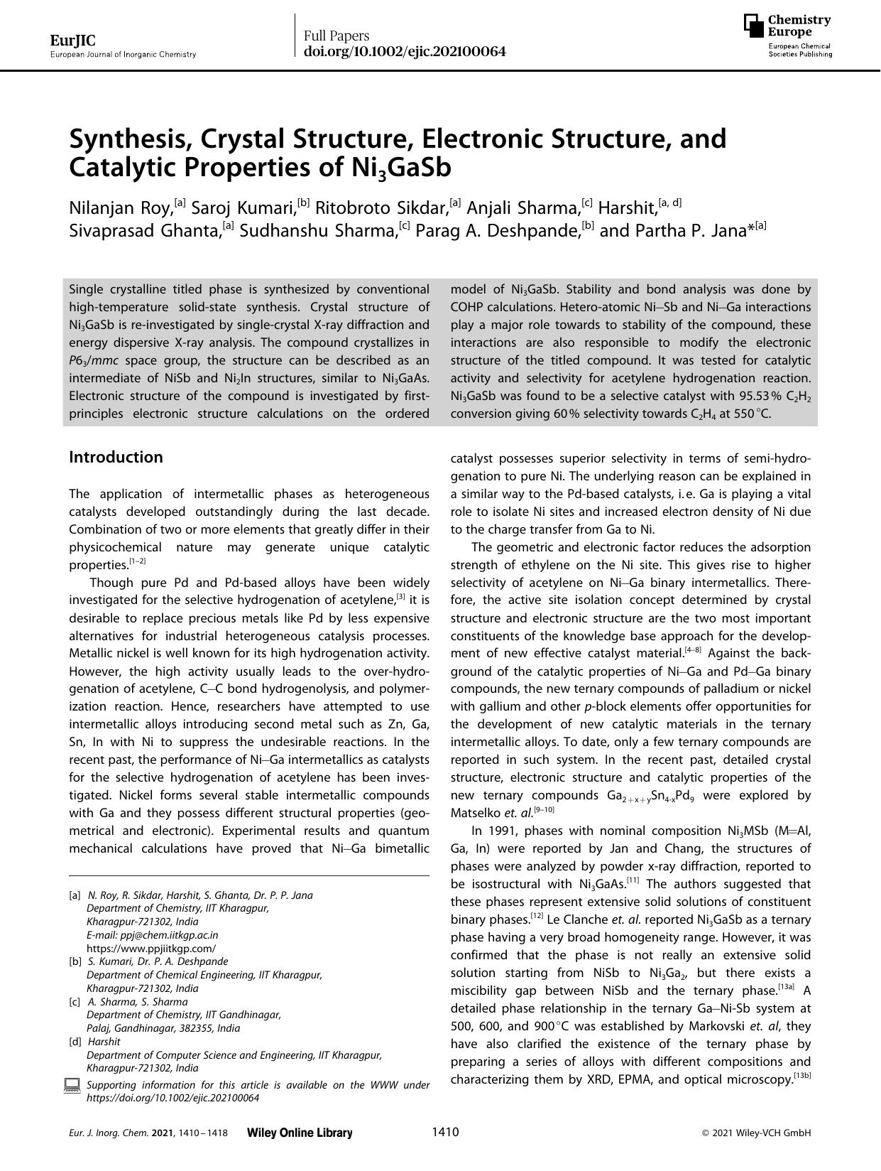Synthesis, Crystal Structure, Electronic Structure, and Catalytic Properties of Ni3GaSb by Unknown