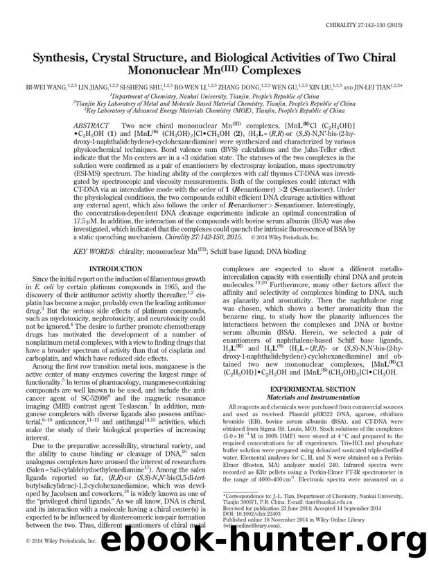 Synthesis, Crystal Structure, and Biological Activities of Two Chiral Mononuclear Mn(III) Complexes by unknow