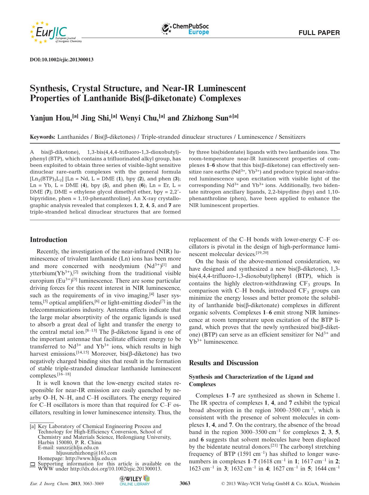 Synthesis, Crystal Structure, and NearIR Luminescent Properties of Lanthanide Bis(diketonate) Complexes by Unknown