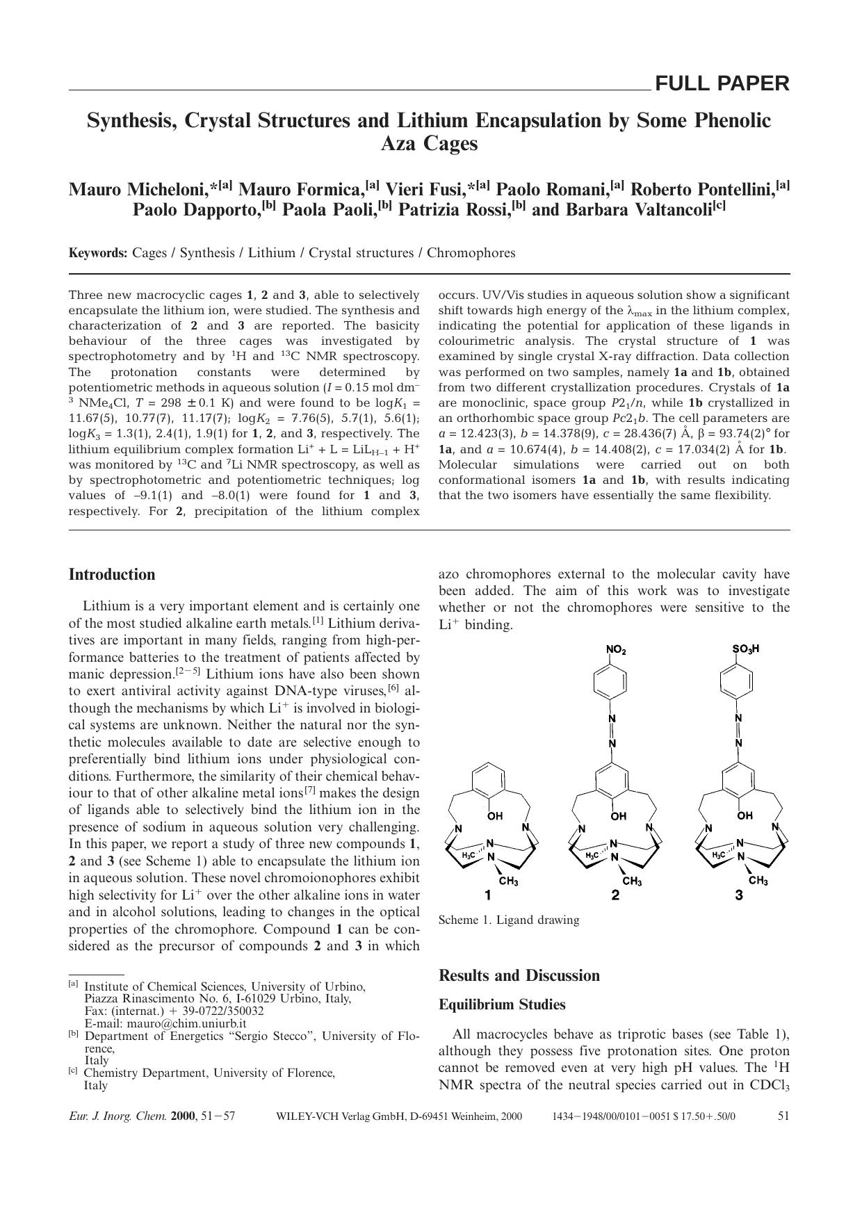 Synthesis, Crystal Structures and Lithium Encapsulation by Some Phenolic Aza Cages by Unknown