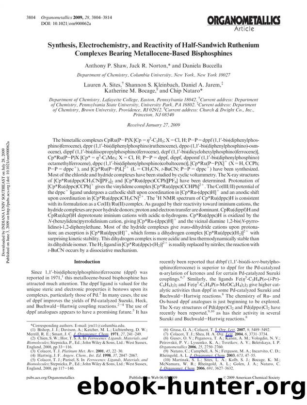 Synthesis, Electrochemistry, and Reactivity of Half-Sandwich Ruthenium Complexes Bearing Metallocene-Based Bisphosphines by unknow
