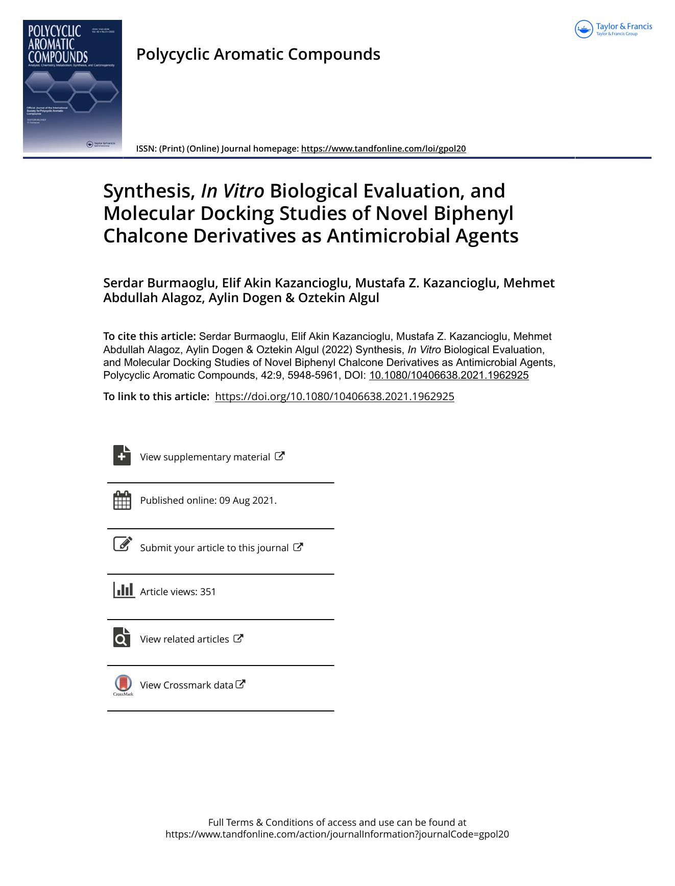Synthesis, In Vitro Biological Evaluation, and Molecular Docking Studies of Novel Biphenyl Chalcone Derivatives as Antimicrobial Agents by unknow