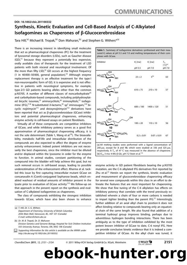Synthesis, Kinetic Evaluation and CellBased Analysis of CAlkylated Isofagomines as Chaperones of Glucocerebrosidase by Unknown