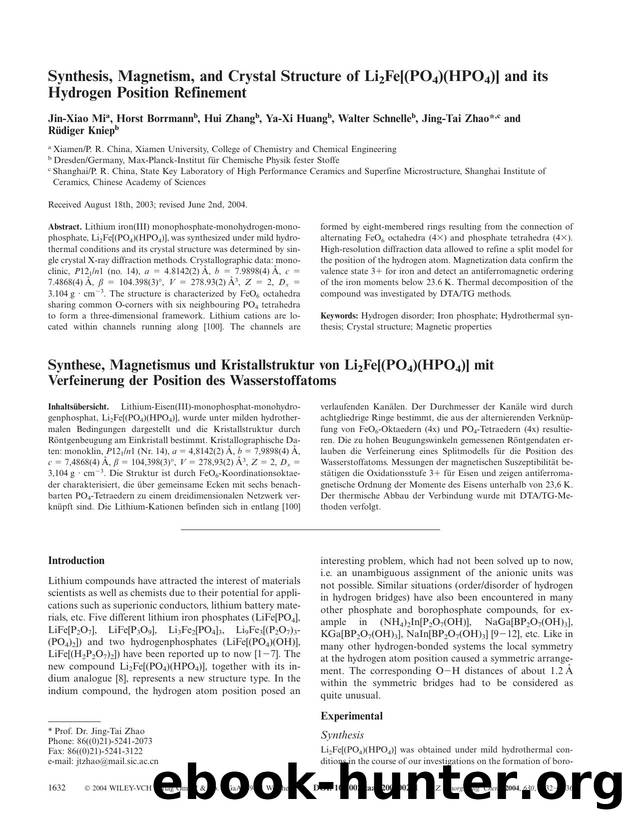 Synthesis, Magnetism, and Crystal Structure of Li2Fe[(PO4)(HPO4)] and its Hydrogen Position Refinement by Unknown