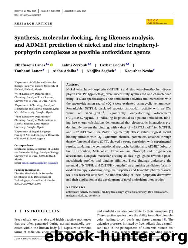 Synthesis, Molecular Docking, Druglikeness Analysis, and ADMET Prediction of Nickel and Zinc Tetraphenylâporphyrin Complexes as Possible Antioxidant Agents by Unknown
