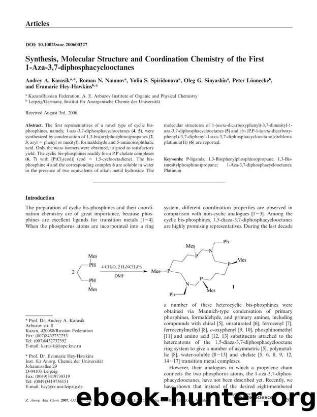Synthesis, Molecular Structure and Coordination Chemistry of the First 1-Aza-3,7-diphosphacyclooctanes by Unknown