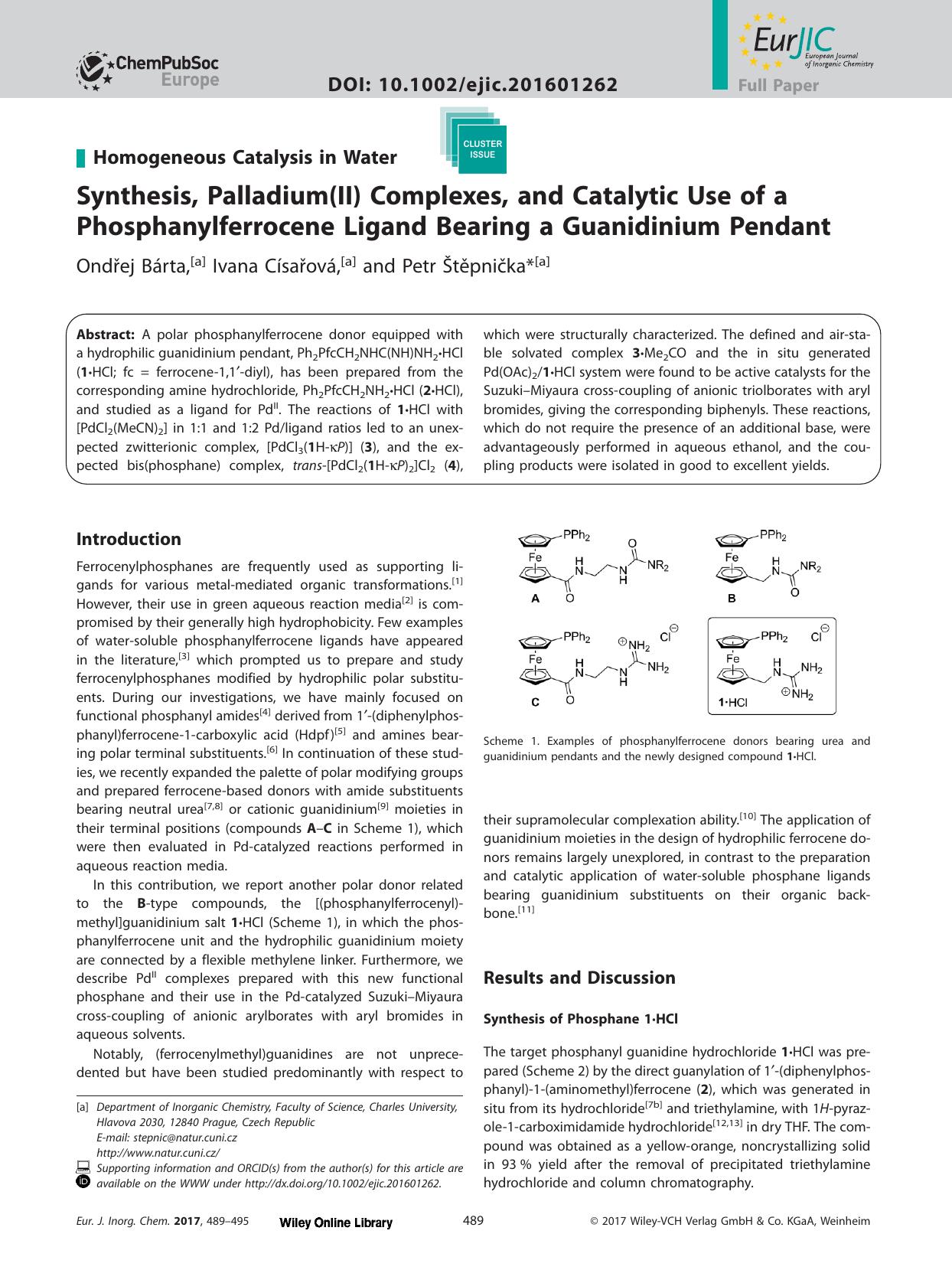 Synthesis, Palladium(II) Complexes, and Catalytic Use of a Phosphanylferrocene Ligand Bearing a Guanidinium Pendant by Unknown