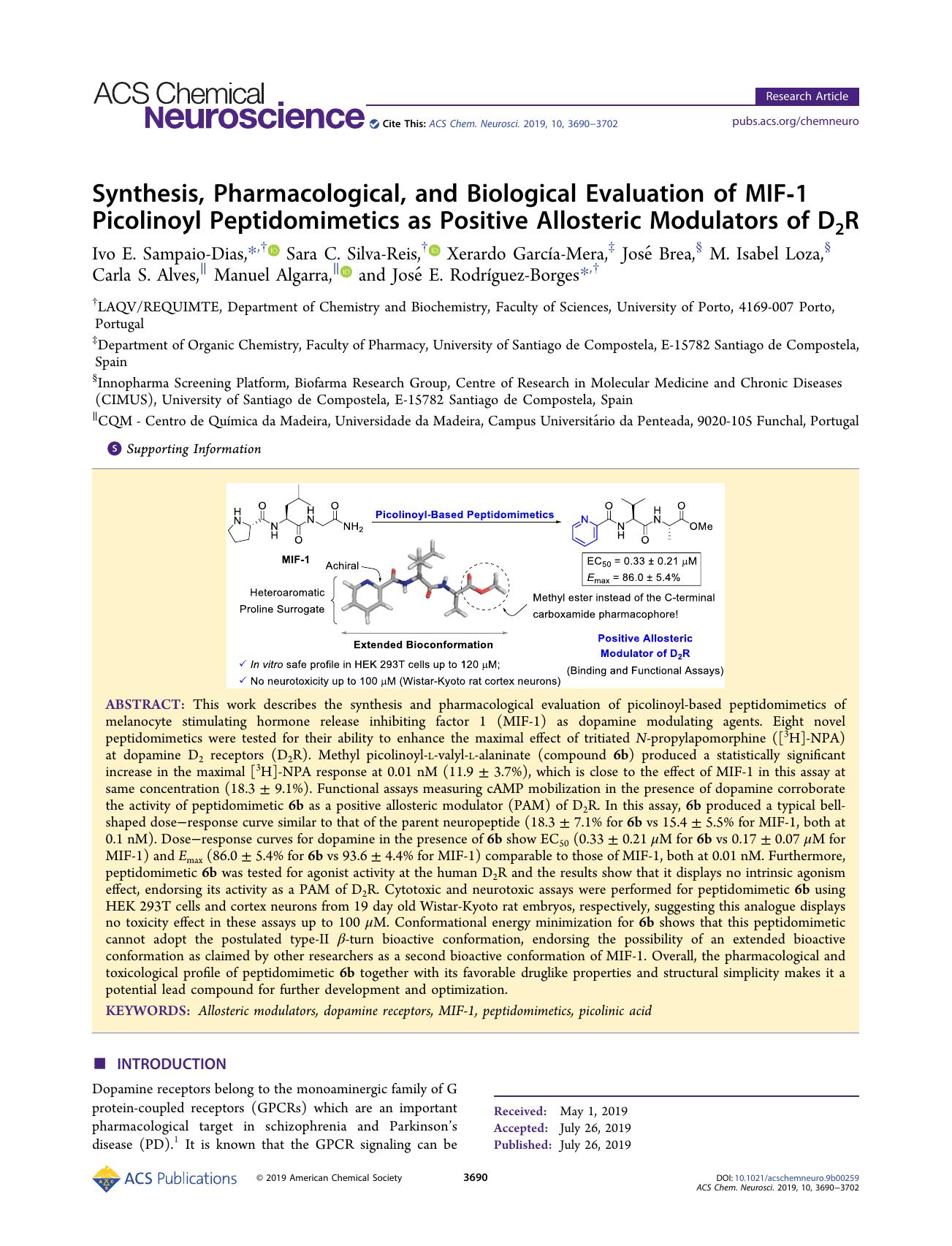 Synthesis, Pharmacological, and Biological Evaluation of MIF-1 Picolinoyl Peptidomimetics as Positive Allosteric Modulators of D2R by unknow