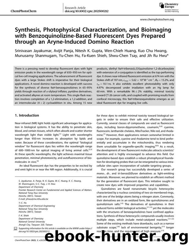 Synthesis, Photophysical Characterization, and Bioimaging with BenzoquinolizineâBased Fluorescent Dyes Prepared through an AryneâInduced Domino Reaction by unknow