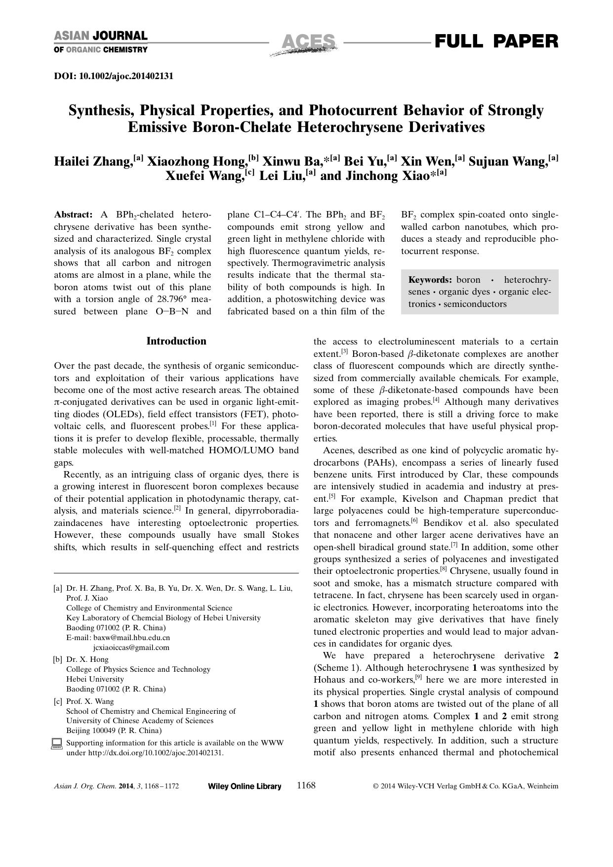 Synthesis, Physical Properties, and Photocurrent Behavior of Strongly Emissive BoronChelate Heterochrysene Derivatives by Unknown