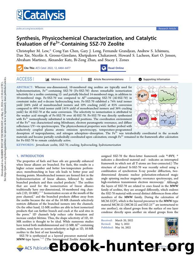 Synthesis, Physicochemical Characterization, and Catalytic Evaluation of Fe3+-Containing SSZ-70 Zeolite by unknow