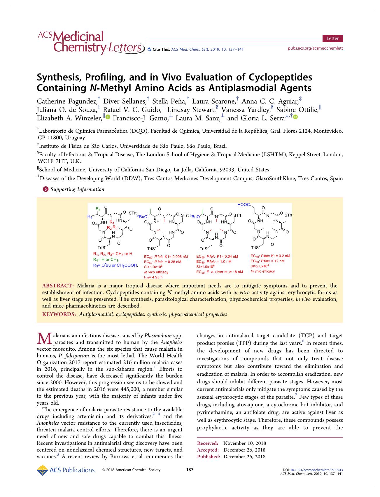 Synthesis, Profiling, and in Vivo Evaluation of Cyclopeptides Containing N-Methyl Amino Acids as Antiplasmodial Agents by unknow