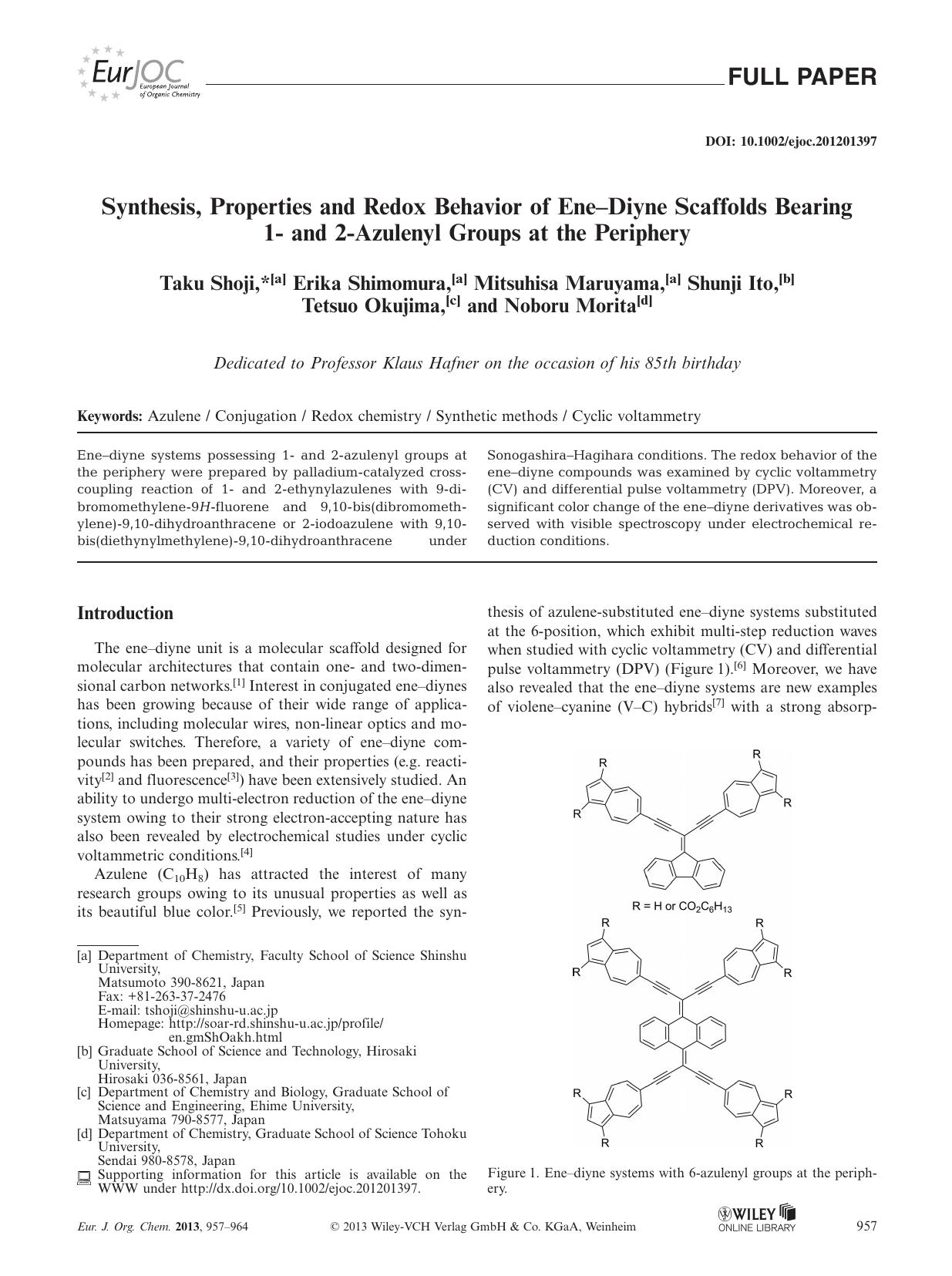 Synthesis, Properties and Redox Behavior of EneDiyne Scaffolds Bearing 1 and 2Azulenyl Groups at the Periphery by Unknown