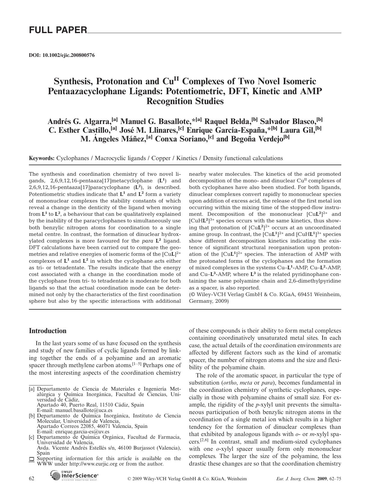Synthesis, Protonation and CuII Complexes of Two Novel Isomeric Pentaazacyclophane Ligands: Potentiometric, DFT, Kinetic and AMP Recognition Studies by Unknown