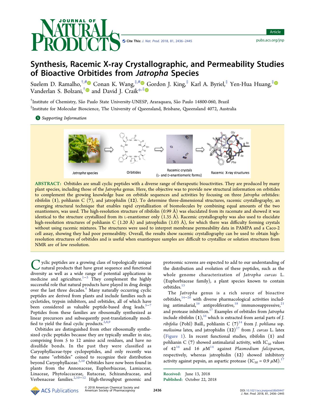 Synthesis, Racemic X-ray Crystallographic, and Permeability Studies of Bioactive Orbitides from Jatropha Species by unknow