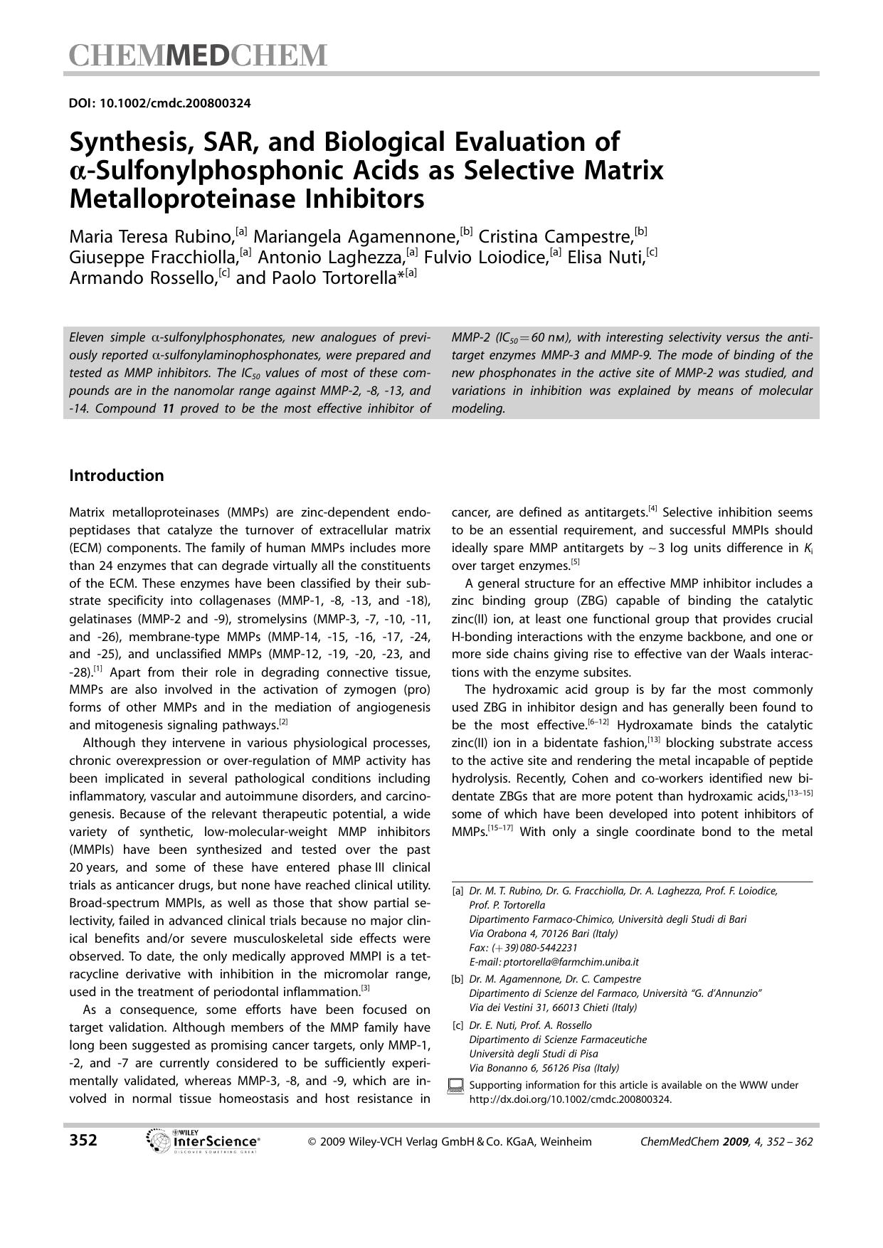 Synthesis, SAR, and Biological Evaluation of [alpha]-Sulfonylphosphonic Acids as Selective Matrix Metalloproteinase Inhibitors by Unknown
