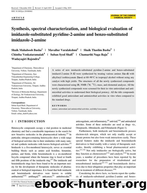 Synthesis, Spectral characterization and Biological evaluation of imidazole substituted pyridine-2-amine and benzo substituted imidazol-2 amine by Unknown