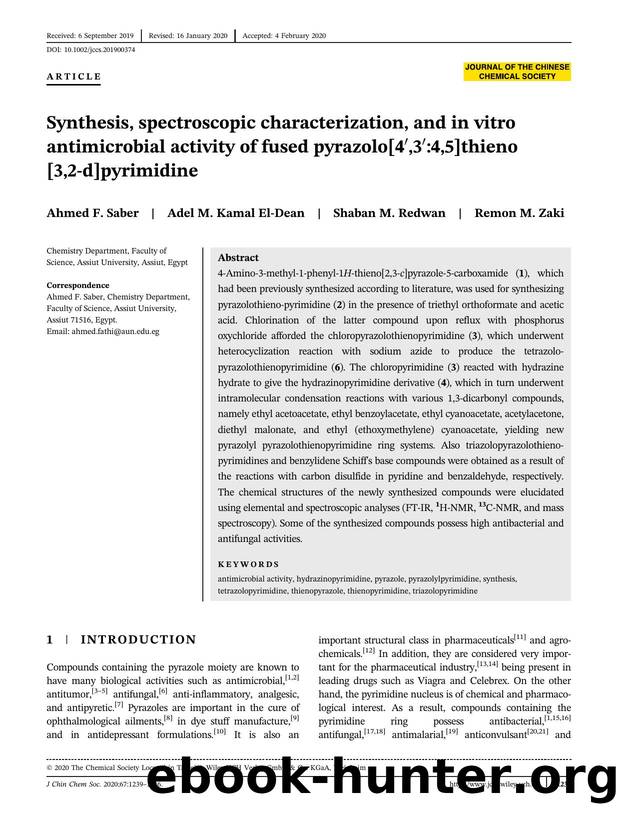 Synthesis, Spectroscopic Characterization and Invitro Antimicrobial Activity of Fused Pyrazolo[4',3':4,5]thieno[3,2-d]pyrimidine by Unknown