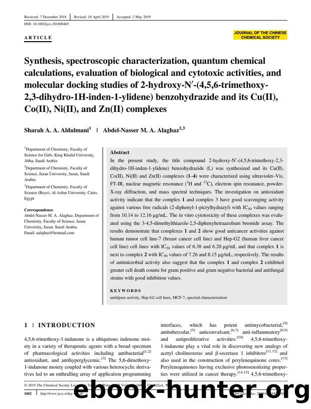 Synthesis, Spectroscopic characterization, quantum chemical calculaions and evaluation of biological, cytotoxic, molecular docking studies of 2-hydroxy-N'-(4,5,6-trimethoxy-2,3-dih by Unknown