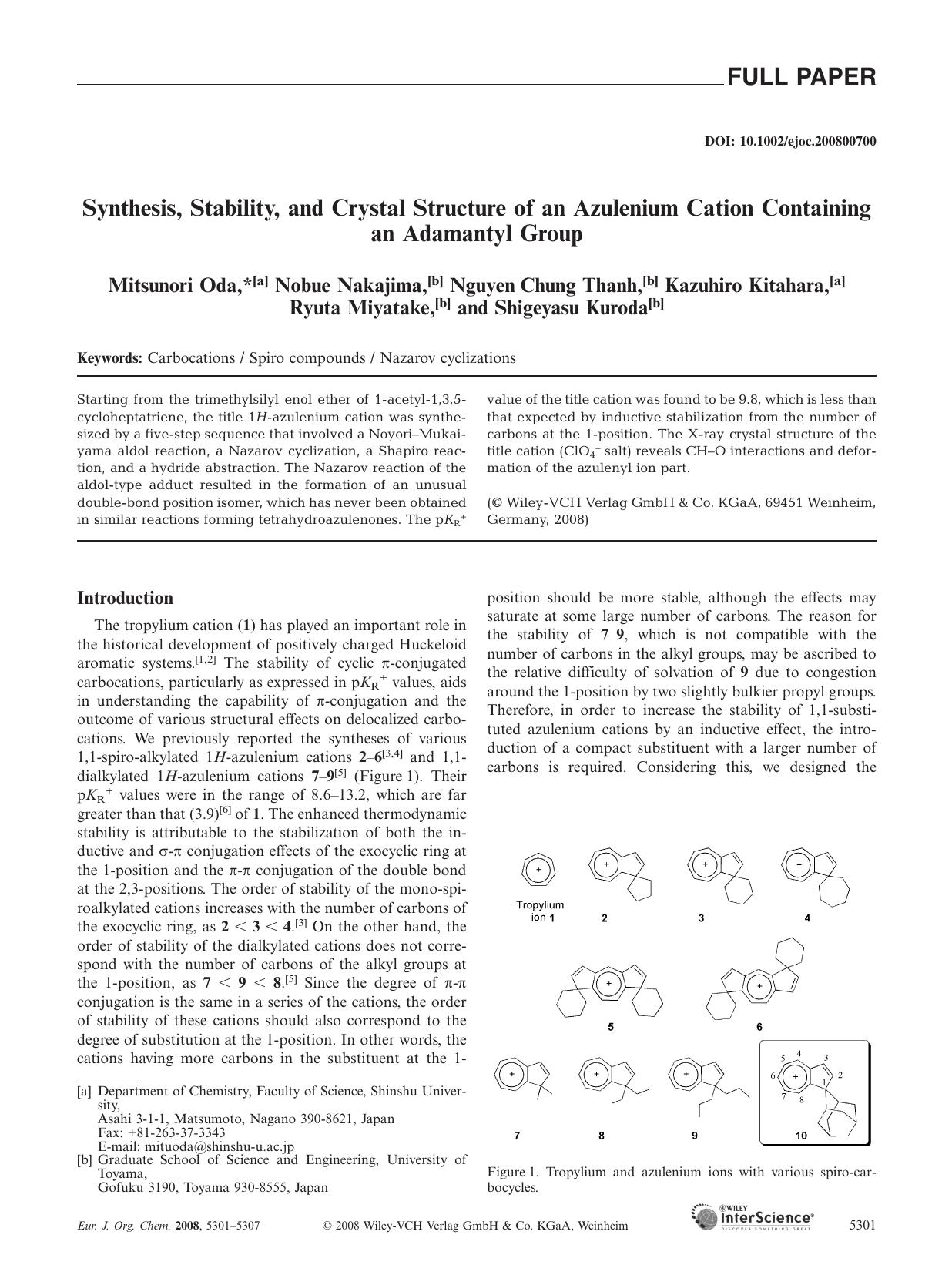 Synthesis, Stability, and Crystal Structure of an Azulenium Cation Containing an Adamantyl Group by Unknown