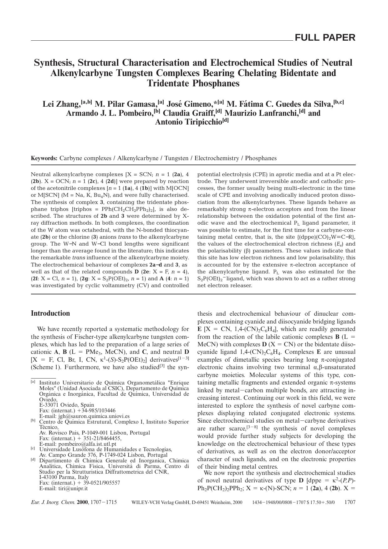 Synthesis, Structural Characterisation and Electrochemical Studies of Neutral Alkenylcarbyne Tungsten Complexes Bearing Chelating Bidentate and Tridentate Phosphanes by Unknown
