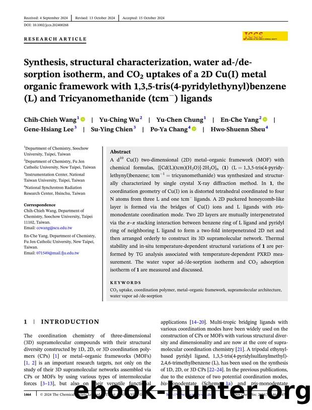 Synthesis, Structural Characterization, Water AdâDeâsorption Isotherm and CO2 Uptakes of A 2D Cu(I) Metal Organic Framework with 1,3,5âtris(4âpyridylethynyl)benzene (L) and by Unknown