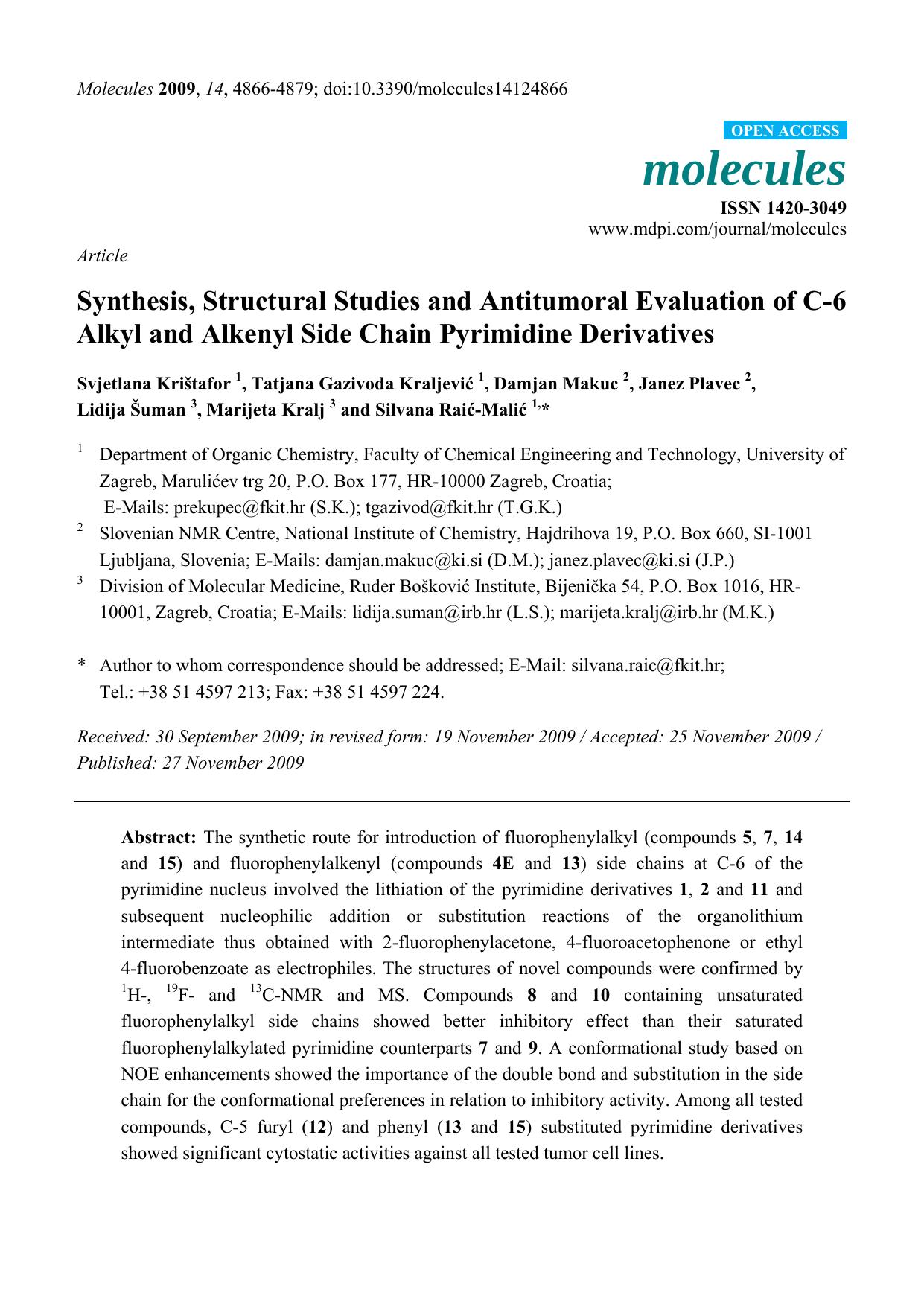 Synthesis, Structural Studies and Antitumoral Evaluation of C-6 Alkyl and Alkenyl Side Chain Pyrimidine Derivatives by unknow