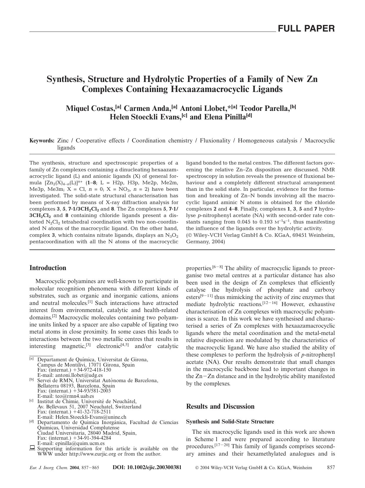 Synthesis, Structure and Hydrolytic Properties of a Family of New Zn Complexes Containing Hexaazamacrocyclic Ligands by Unknown
