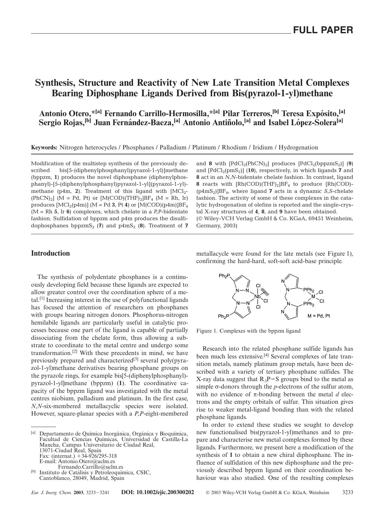 Synthesis, Structure and Reactivity of New Late Transition Metal Complexes Bearing Diphosphane Ligands Derived from Bis(pyrazol-1-yl)methane by Unknown