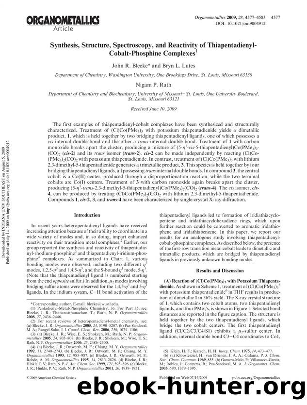 Synthesis, Structure, Spectroscopy, and Reactivity of Thiapentadienyl-Cobalt-Phosphine Complexes(1) by John R. Bleeke* & Bryn L. Lutes Nigam P. Rath