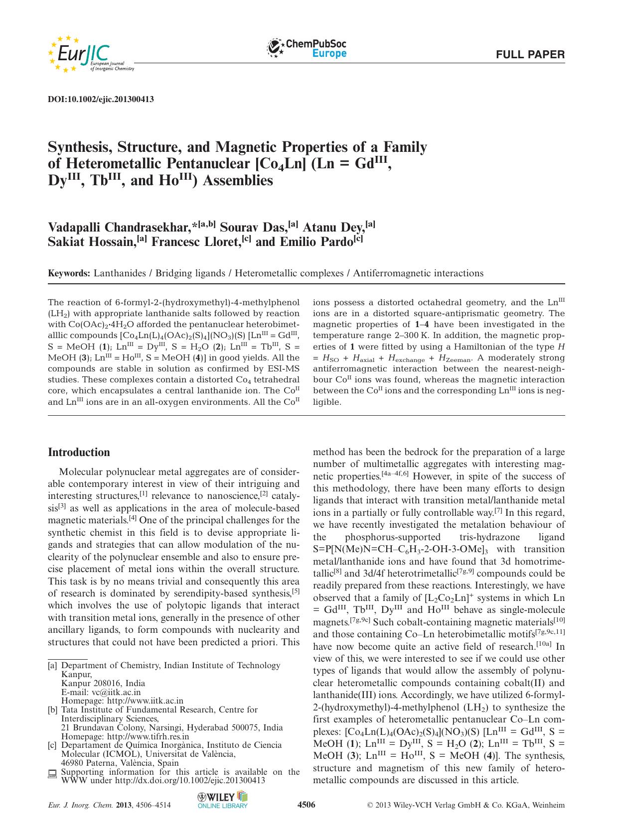 Synthesis, Structure, and Magnetic Properties of a Family of Heterometallic Pentanuclear [Co4Ln] (Ln = GdIII, DyIII, TbIII, and HoIII) Assemblies by Unknown