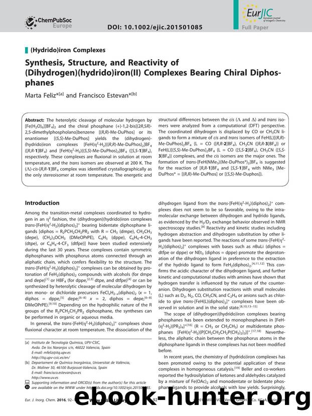 Synthesis, Structure, and Reactivity of (Dihydrogen)(hydrido)iron(II) Complexes Bearing Chiral Diphosphanes by Unknown