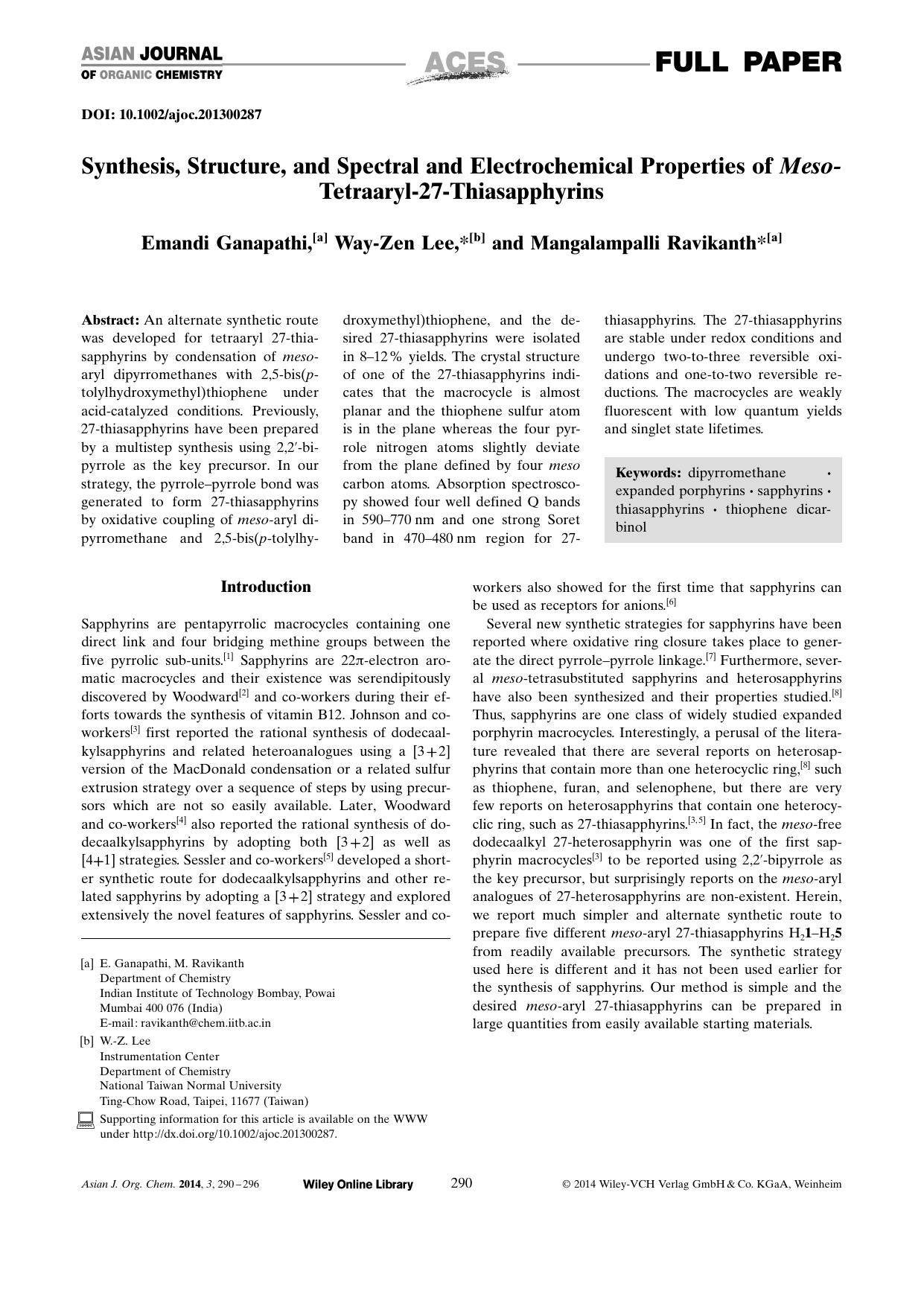 Synthesis, Structure, and Spectral and Electrochemical Properties of MesoTetraaryl27Thiasapphyrins by Unknown