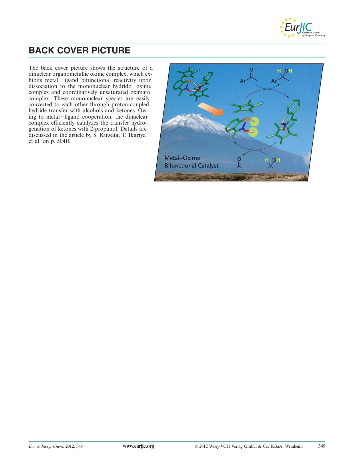 Synthesis, Structures, and Transfer Hydrogenation Catalysis of Bifunctional Iridium Complexes Bearing a CN Chelate Oxime Ligand (Eur. J. Inorg. Chem. 32012) by Unknown