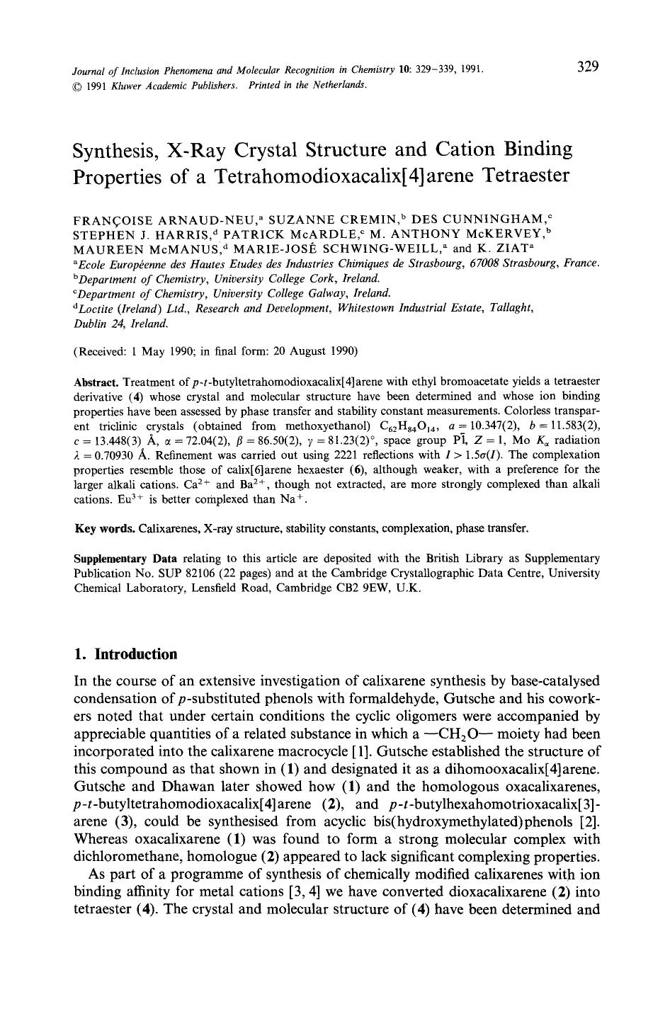 Synthesis, X-ray crystal structure and cation binding properties of a tetrahomodioxacalix[4]arene tetraester by Unknown