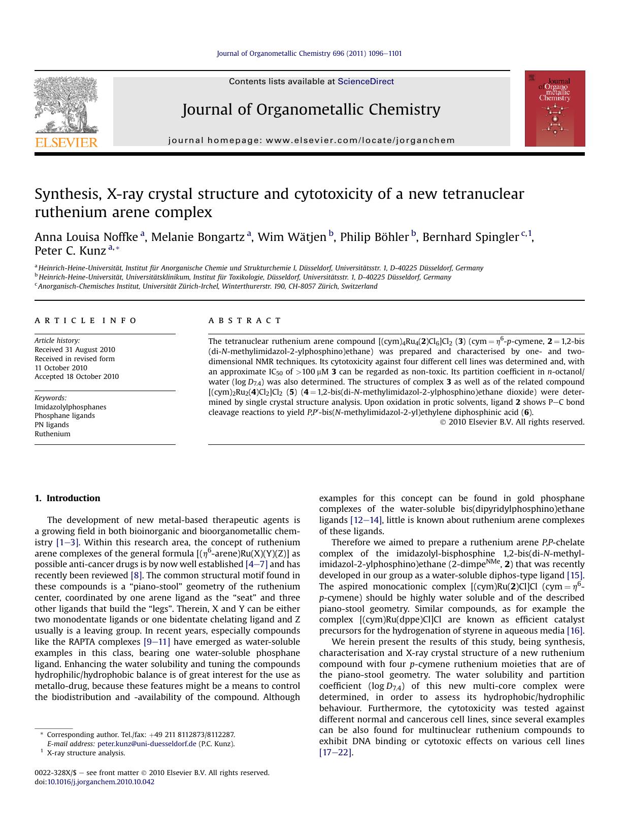 Synthesis, X-ray crystal structure and cytotoxicity of a new tetranuclear ruthenium arene complex by unknow