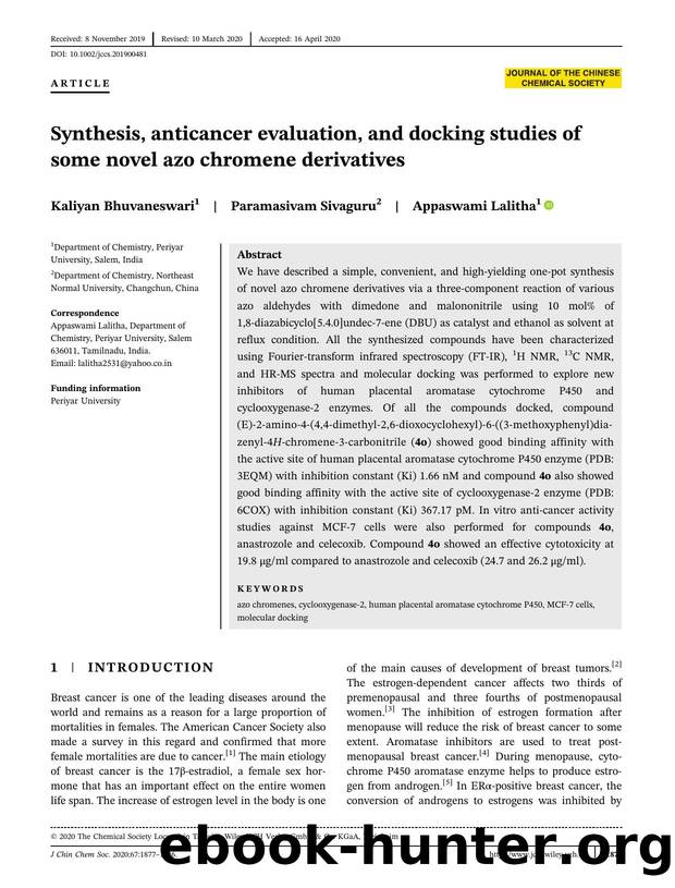 Synthesis, anti-cancer evaluation and docking studies of some novel azo chromene derivatives by Unknown