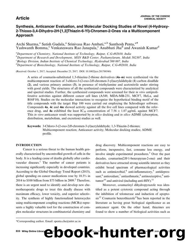 Synthesis, anti-cancer evaluation and molecular docking studies of novel 4-hydroxy-2-thioxo-3,4-dihydro-2H-[1,3]thiazin-6-yl)-chromen-2-ones via multi-component approach: Cancer is by Unknown