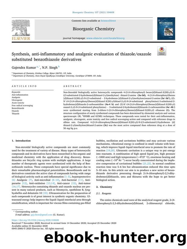 Synthesis, anti-inflammatory and analgesic evaluation of thiazoleoxazole substituted benzothiazole derivatives by Gajendra Kumar & N.P. Singh