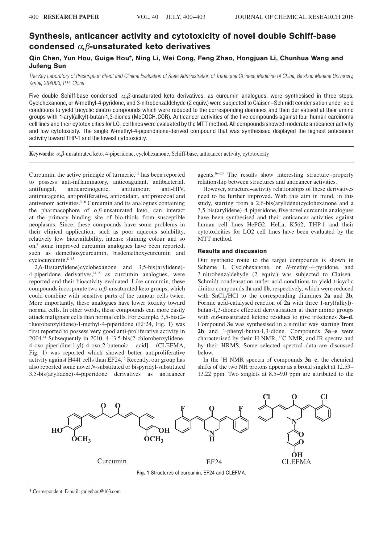 Synthesis, anticancer activity and cytotoxicity of novel double Schiff-base condensed <i>ÃÂ±,ÃÂ²<i>-unsaturated keto derivatives by unknow